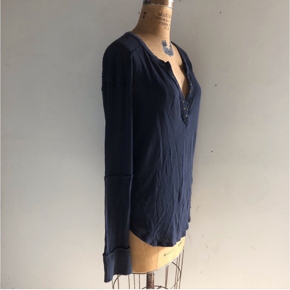 Free people] Black combo Army inspired Stud trim Relaxed fit Long sleeve T-shirt - Picture 6 of 12